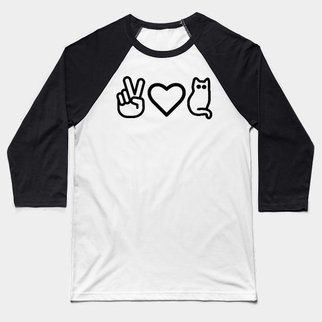Peace Love Kitties Black Baseball T-Shirt by Gamers Gear